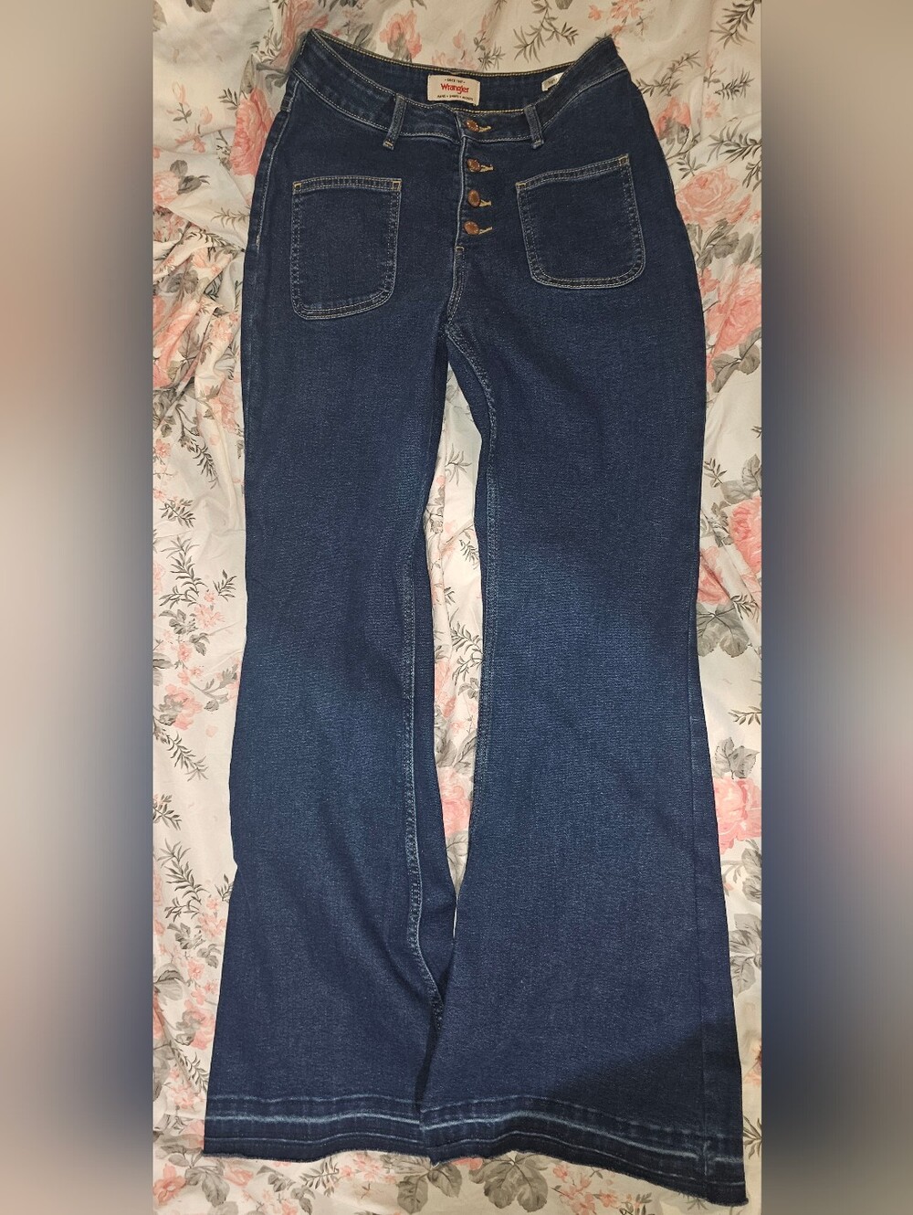 Wrangler Dark Blue Flare Jeans with Front Patch Pockets
